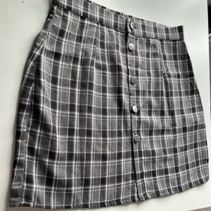 Romwe Button Down Plaid Mini Skirt